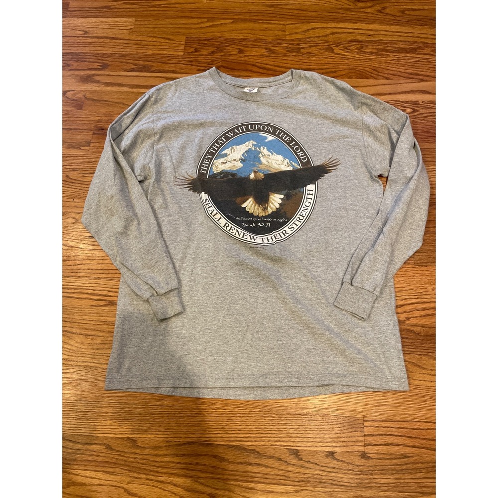 Delta Mens Long Sleeve T-Shirt Size L Gray Eagle Isaiah 40:31 Jesus Graphic Tee